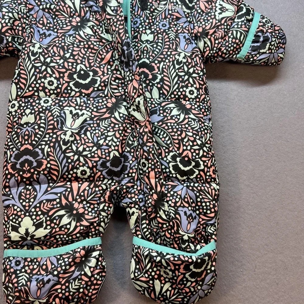 Columbia Snowsuit Baby Girls 0-3 Months Floral Puffer Hooded Fleece Lined Warm